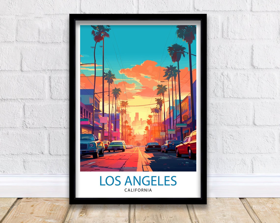 Los Angeles Travel Print La Wall Art California Travel Poster Los Angeles Skyline Illustration La Cityscape Print Gift For La Lover