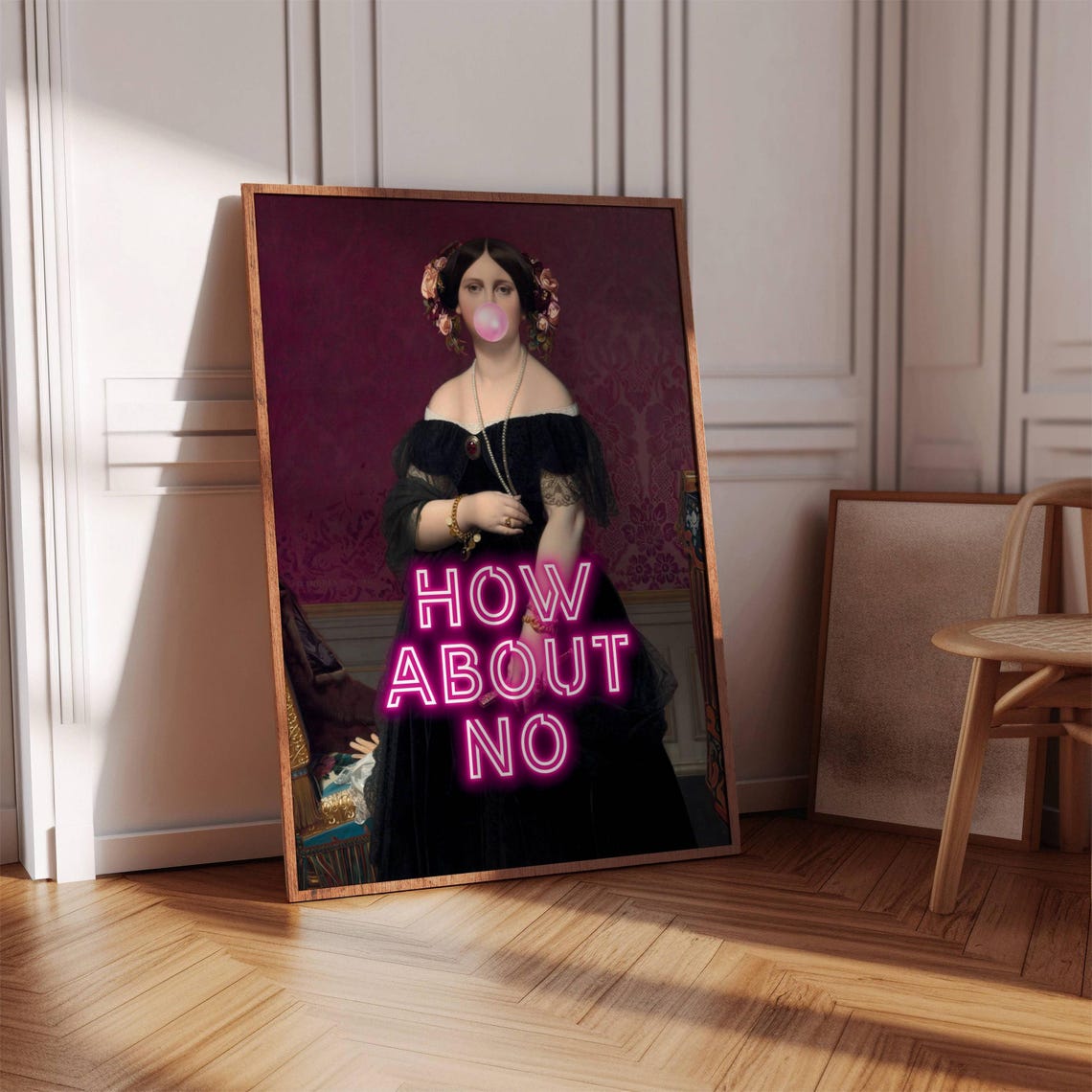 How About No Bubblegum Classic Lady Neon Quote Altered Art Poster - Image 8