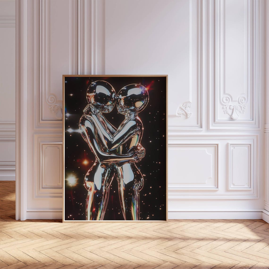 Psychedelic Alien Astronauts Embrace Chrome Space Surrealism Poster - Image 5