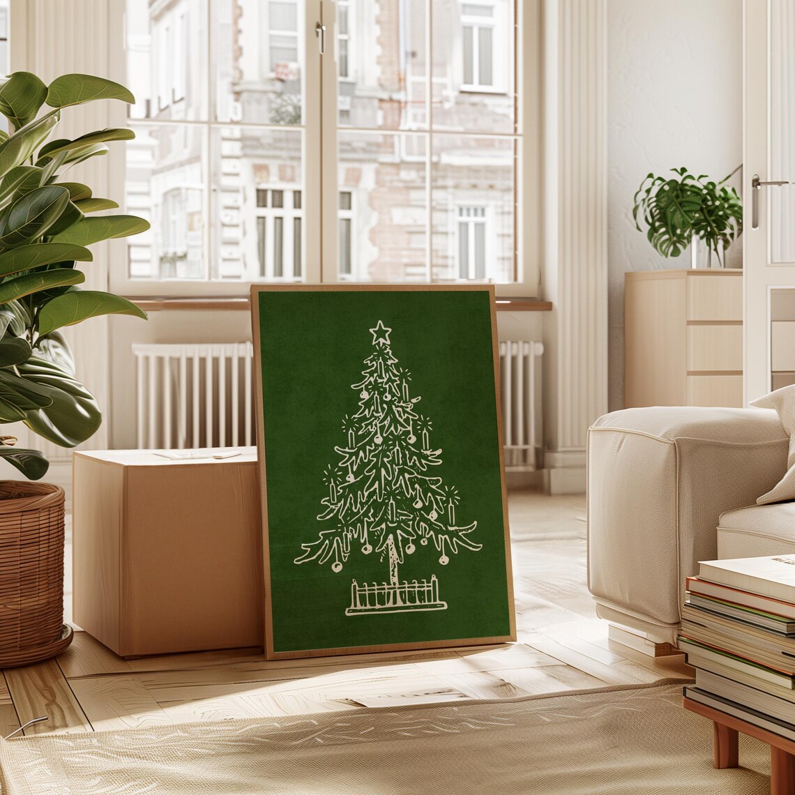 Retro Christmas Tree Green Line Art Minimalist Holiday Sketch Poster - Image 6