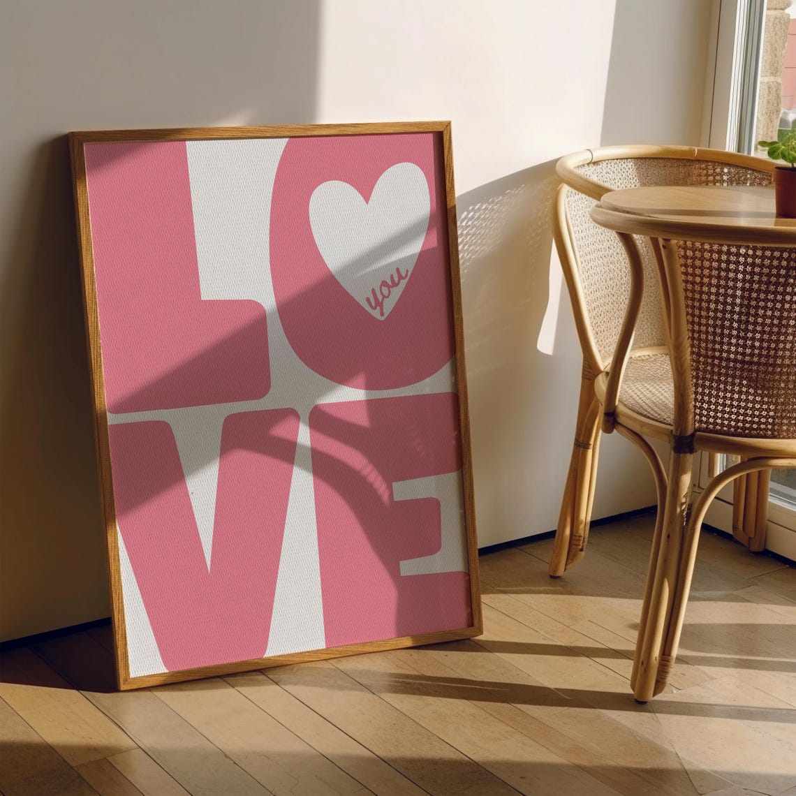 Love You Pink Big Block Letters Heart Typography Wall Poster - Image 5