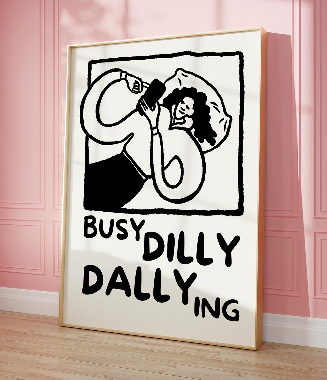 Busy Dilly Dallying Funny Lazy Day Bed Rest Line Drawing Poster - Image 6