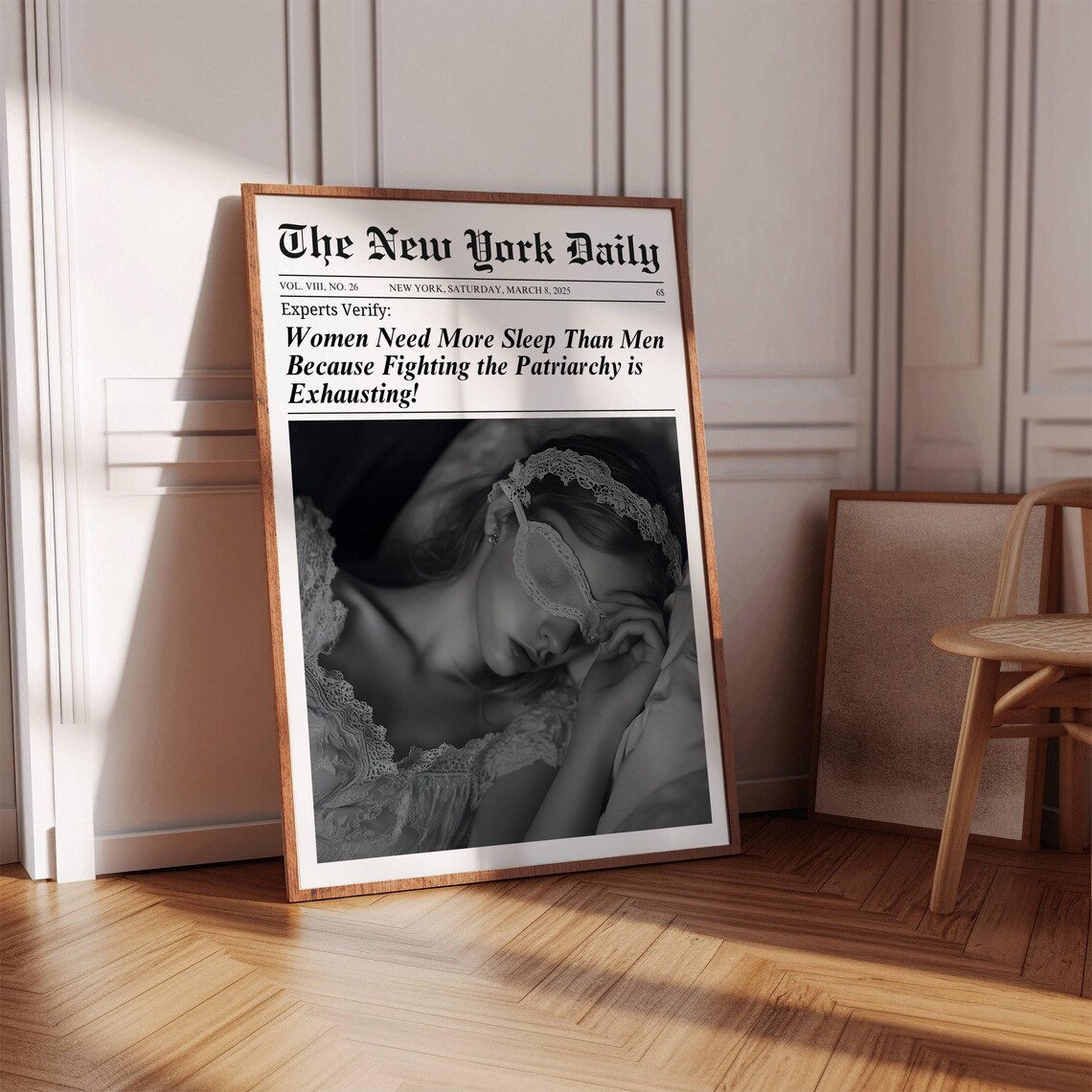 Women Need More Sleep Feminist Newspaper Headline Funny Quote Poster - Image 5