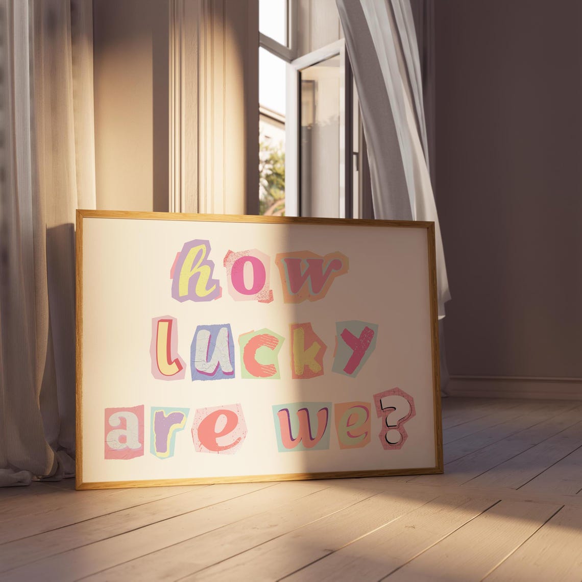 How Lucky Are We Pastel Cutout Letter Retro Quote Art Poster - Image 6