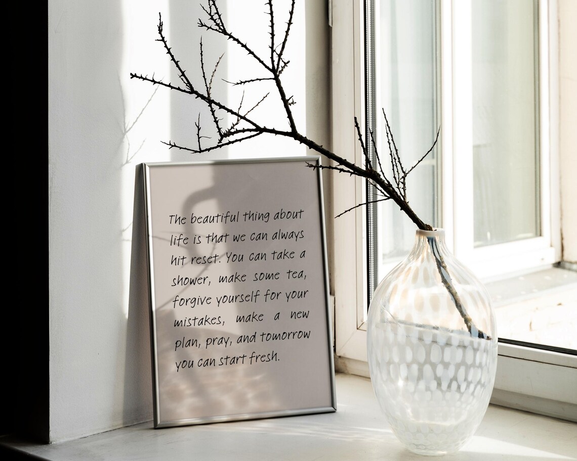 Hit Reset Beautiful Thing About Life Inspirational Handwritten Quote Poster - Image 2