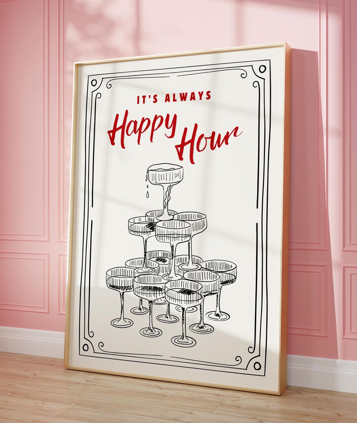 Happy Hour Bar Cart Retro Cocktail Poster - Image 5