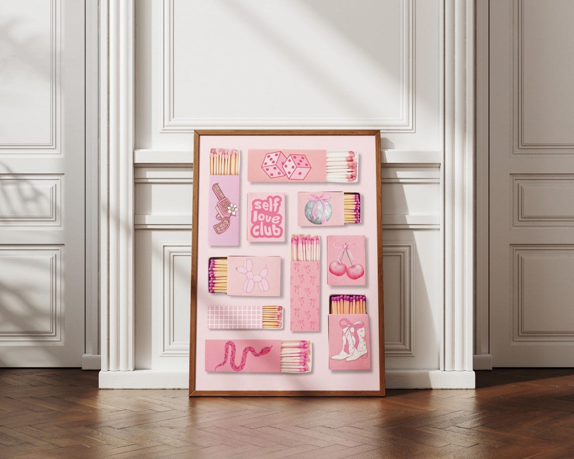 Matchbox Wall Print Preppy Dorm Decor Girly Wall Art Pink Retro Matchbox Art Print Coquette Wall Decor Cute Home Decor - Image 5