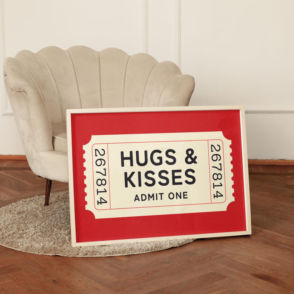 Hugs And Kisses Admit One Big Red Retro Ticket Stub Love Poster - Image 7