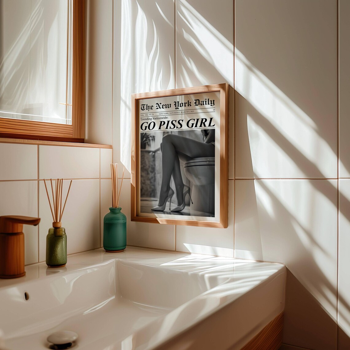 Go Piss Girl Newspaper Print, Funny Bathroom Decor - Image 8