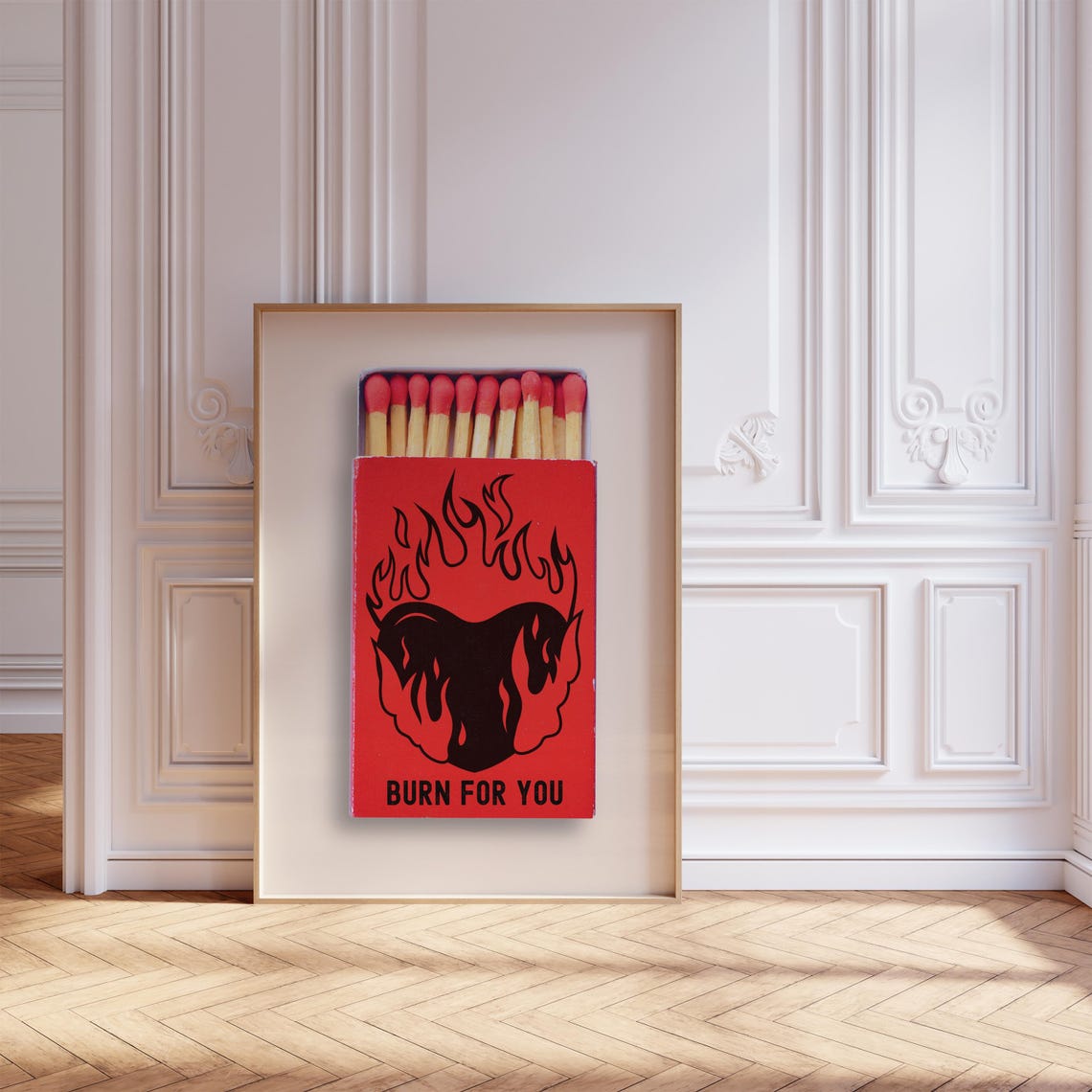 Burn For You Vintage Matchbox Flaming Heart Trendy Red Poster - Image 6