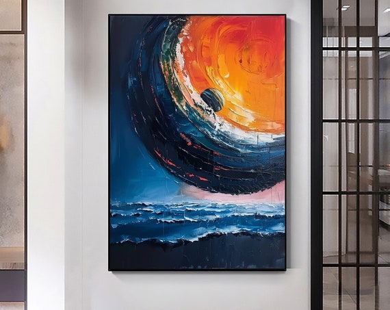 Original Colorful Starry Sky Oil Painting On Abstract Night Scene Painting Custom Painting Large Wall Art Living Room Home Decor