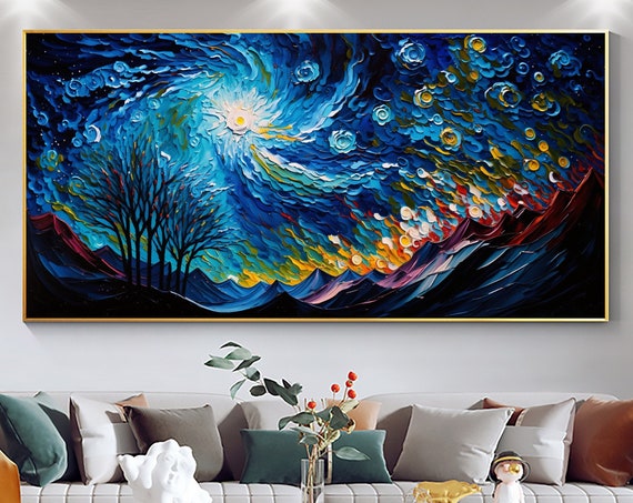 Abstract Sky Landscape Oil Painting On Large Wall Art Custom Painting Original Night Art Minimalist Living Room Wall Decor Gift