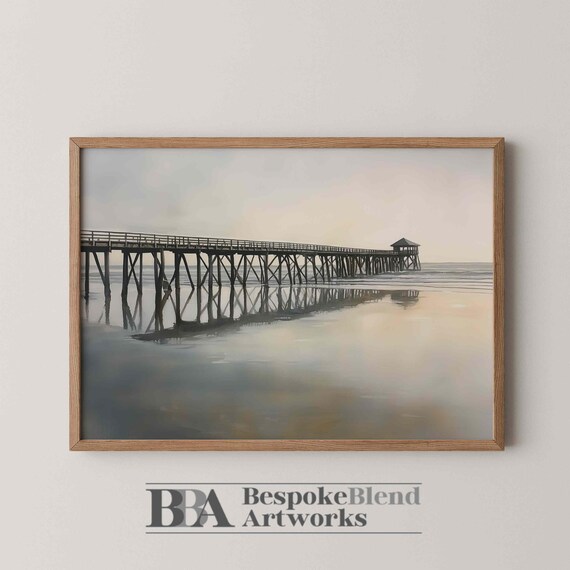 Tranquil Misty Pier Seascape Calm Ocean Reflection Coastal Art Poster