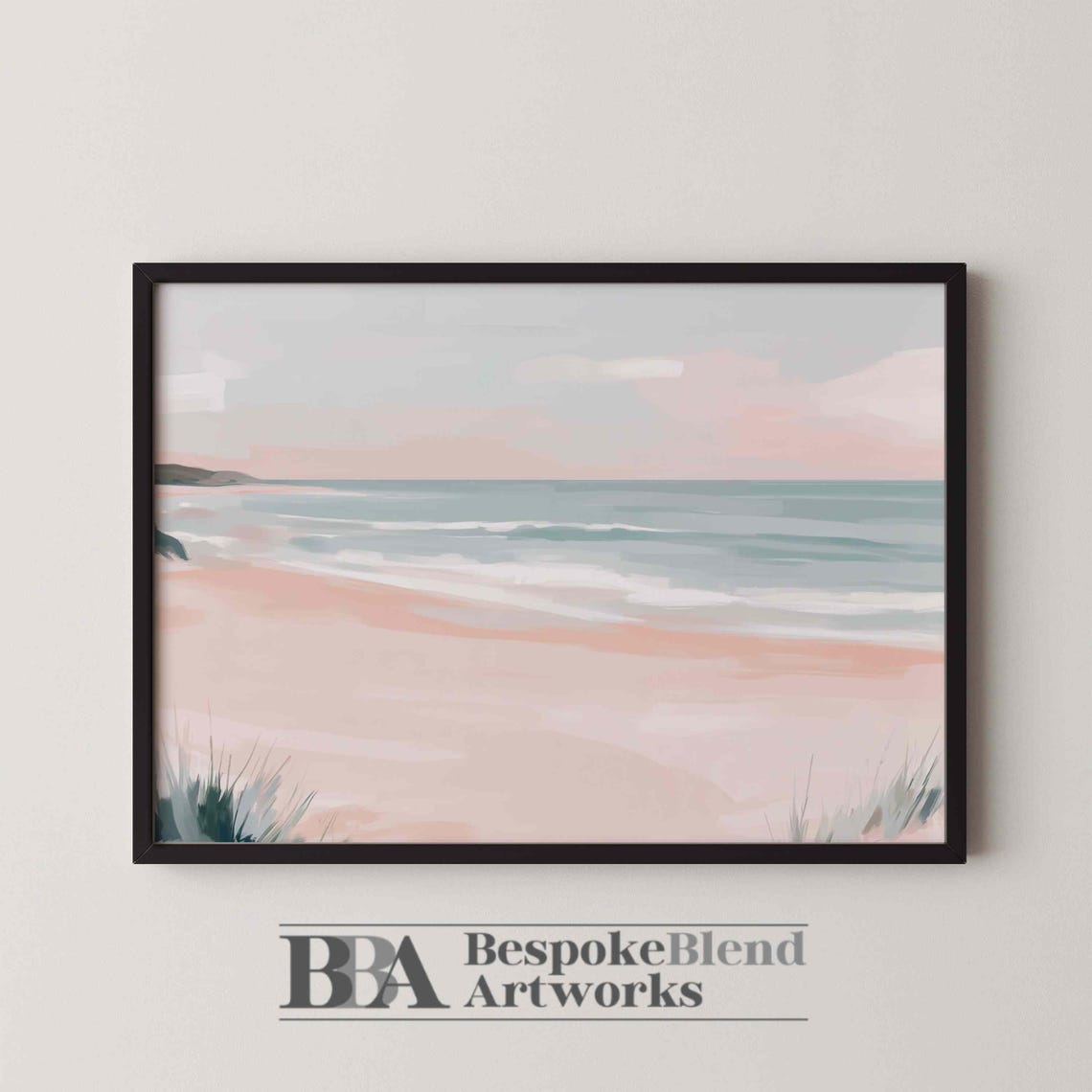 Pastel Pink Beach Shore Soft Waves Coastal Calm Ocean Art Poster