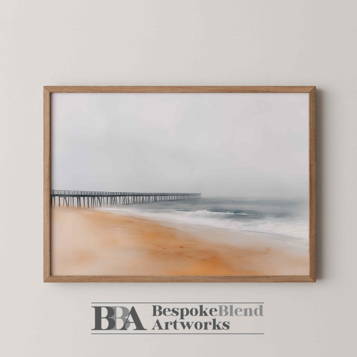 Neutral Beach Wall Art Misty Pier Scene For Abstract Coastal Decor Modern Hallways Or Transitional Home Styling