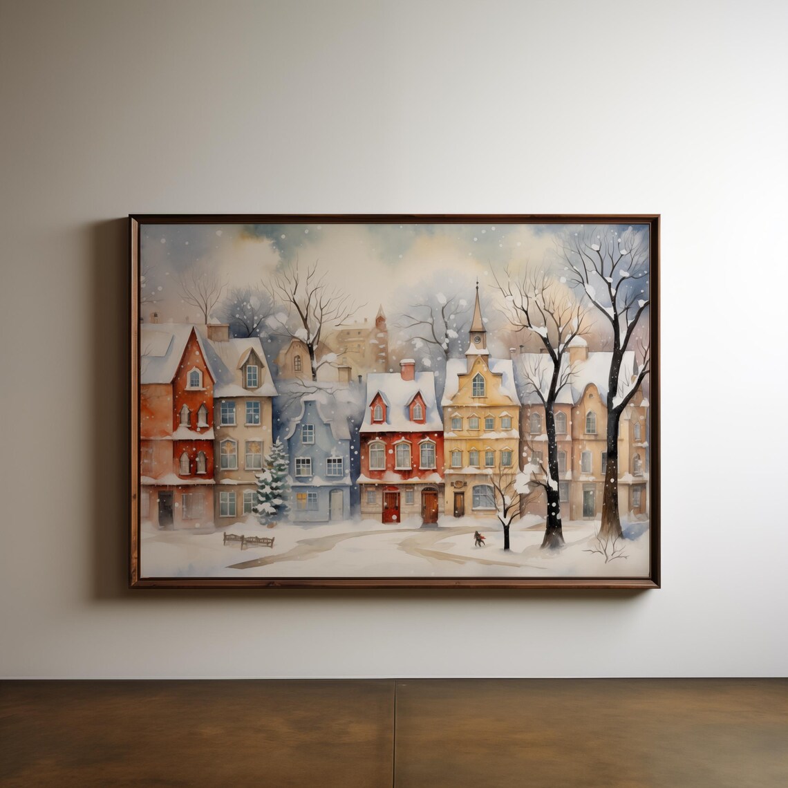 Christmas Town Vintage Holiday Village Art Print