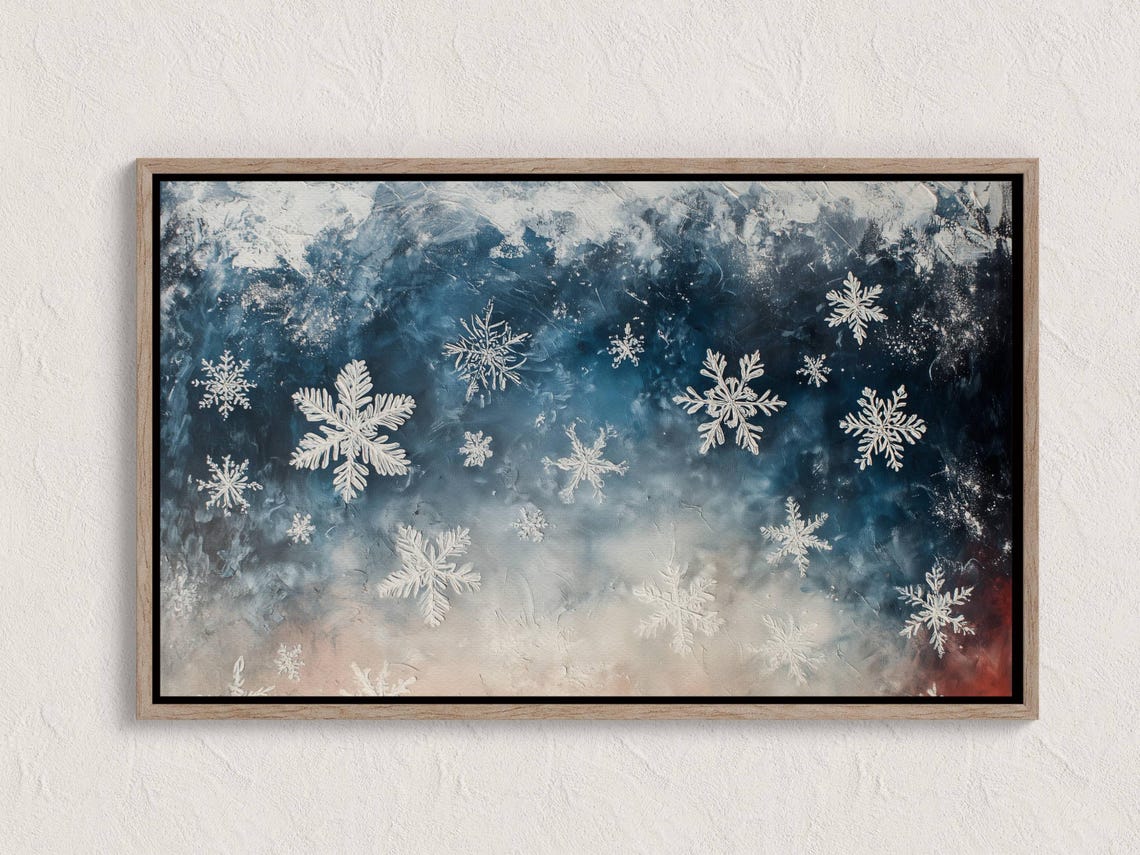 White Snowflakes Navy Watercolor Winter Night Sky Holiday Poster