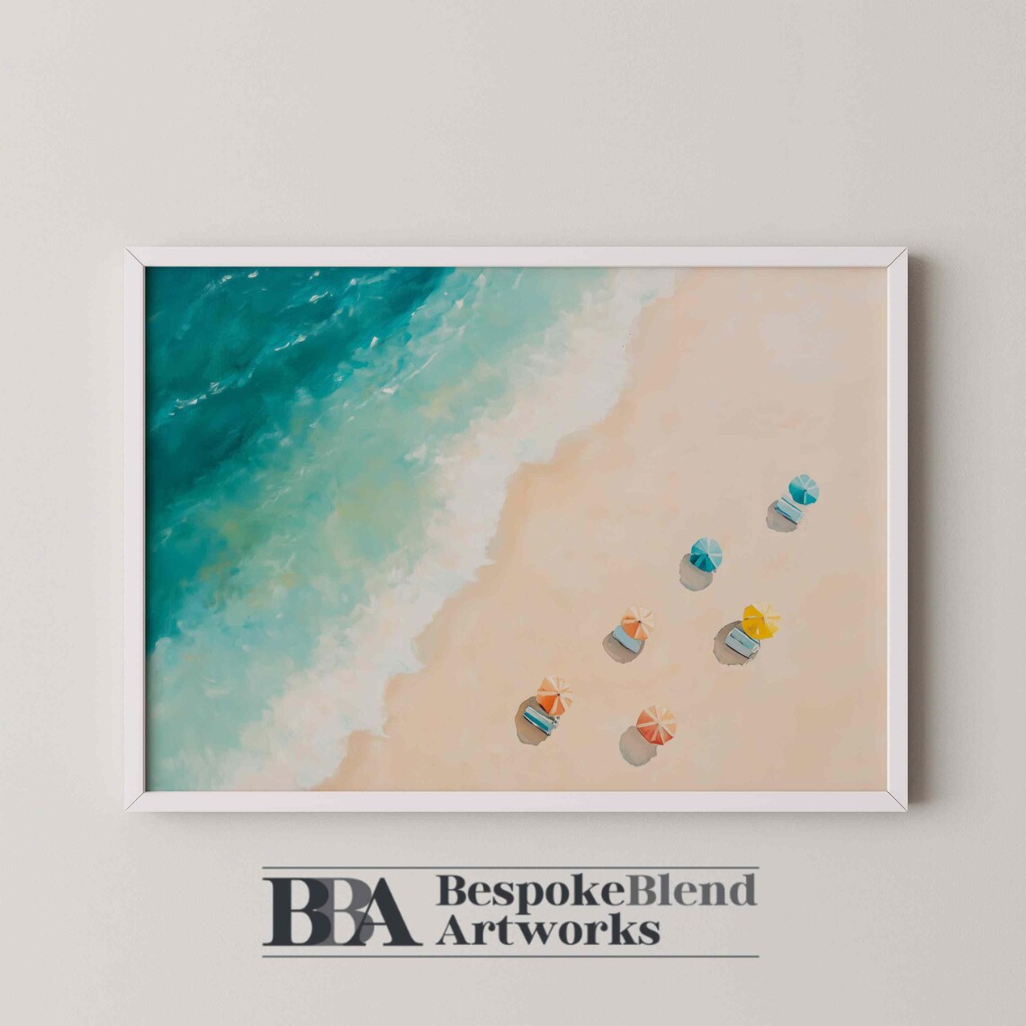 Aerial Beach Scene Colorful Umbrellas Turquoise Sea Water Wall Art