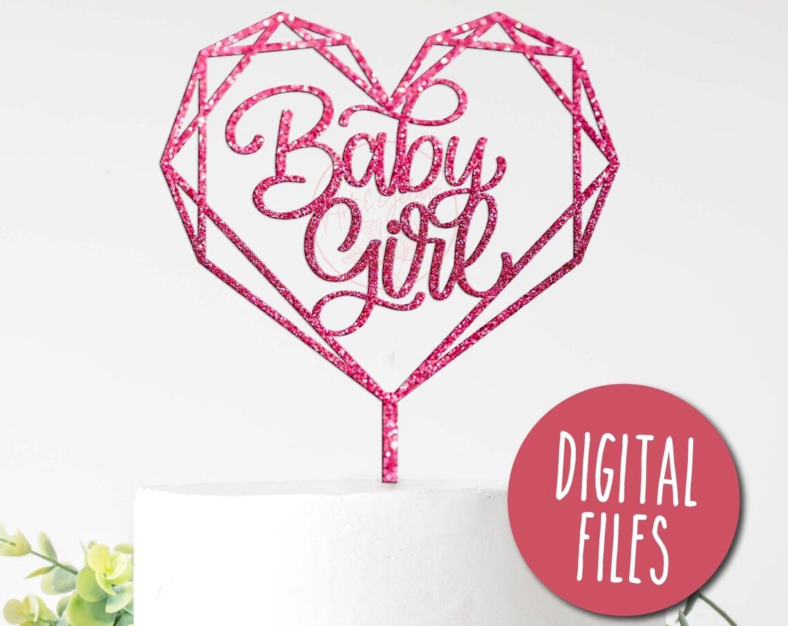 Baby Girl Glitter Geometric Heart Cake Topper Digital Design Poster