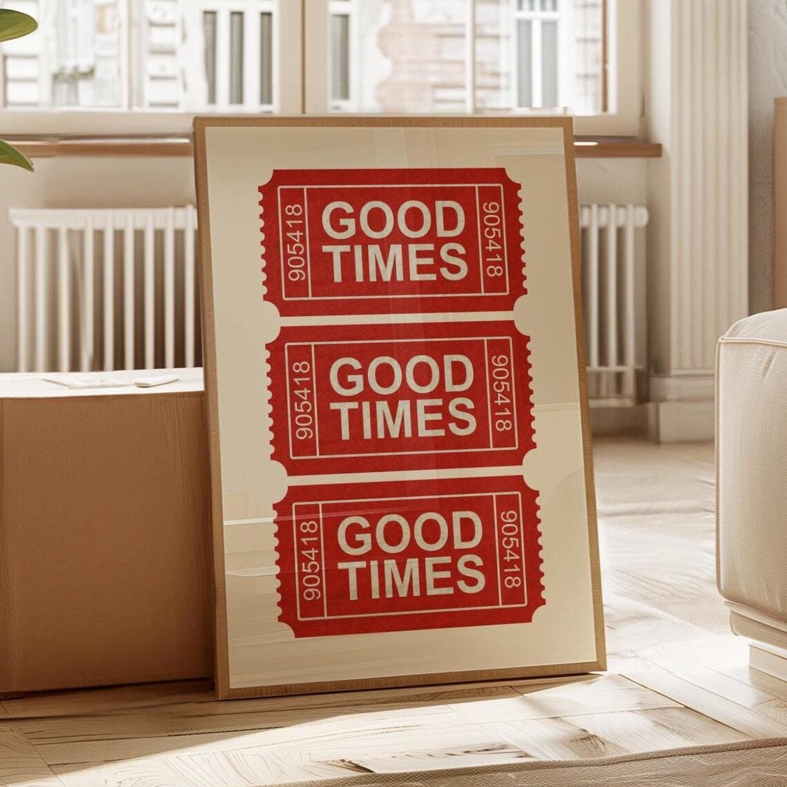 Vintage Red Good Times Admit One Ticket Stubs Retro Celebration Poster