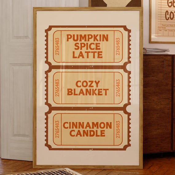 Pumpkin Spice Ticket Print Autumn Decor Cozy Fall Wall Art Coffee Latte Poster