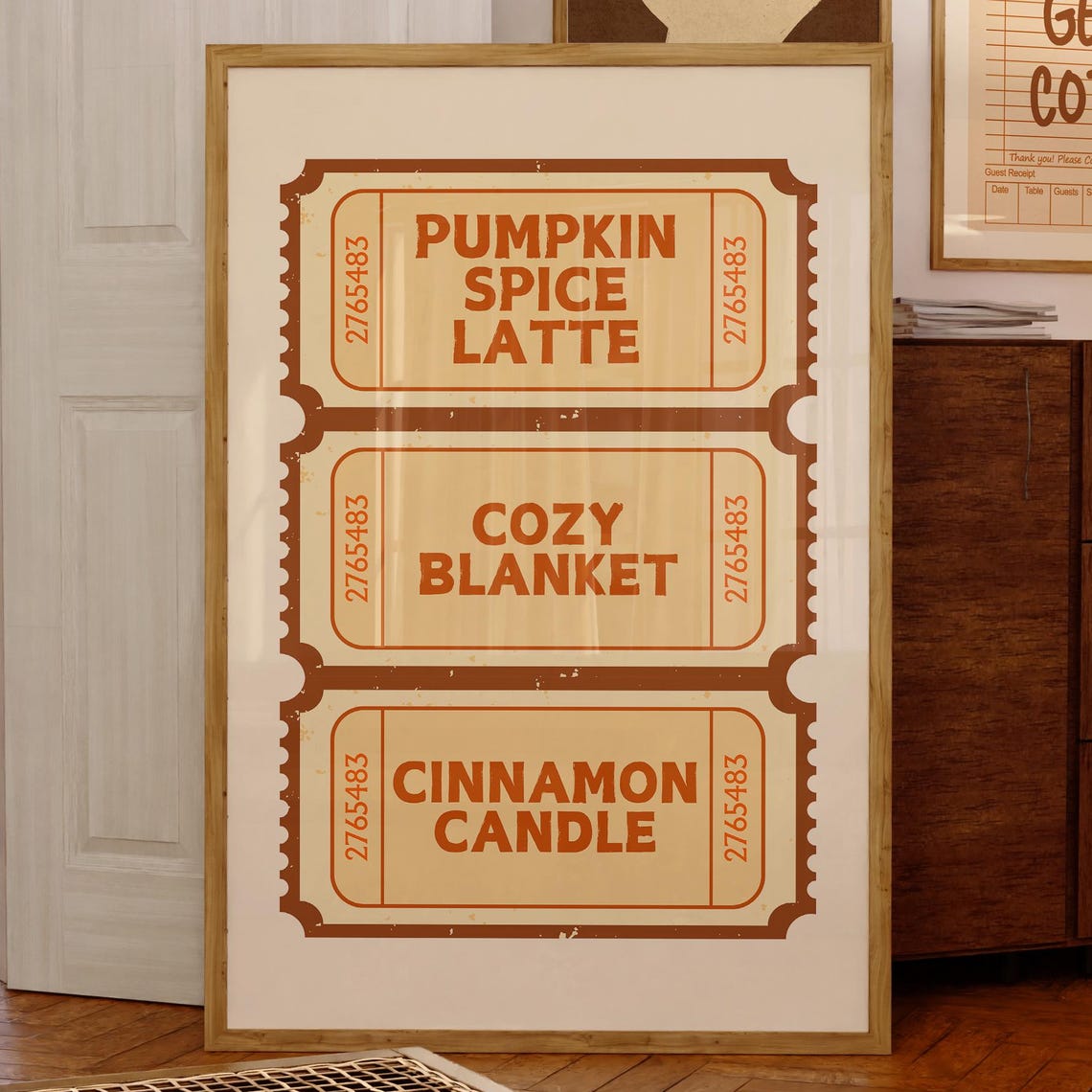 Pumpkin Spice Ticket Print Autumn Decor Cozy Fall Wall Art Coffee Latte Poster