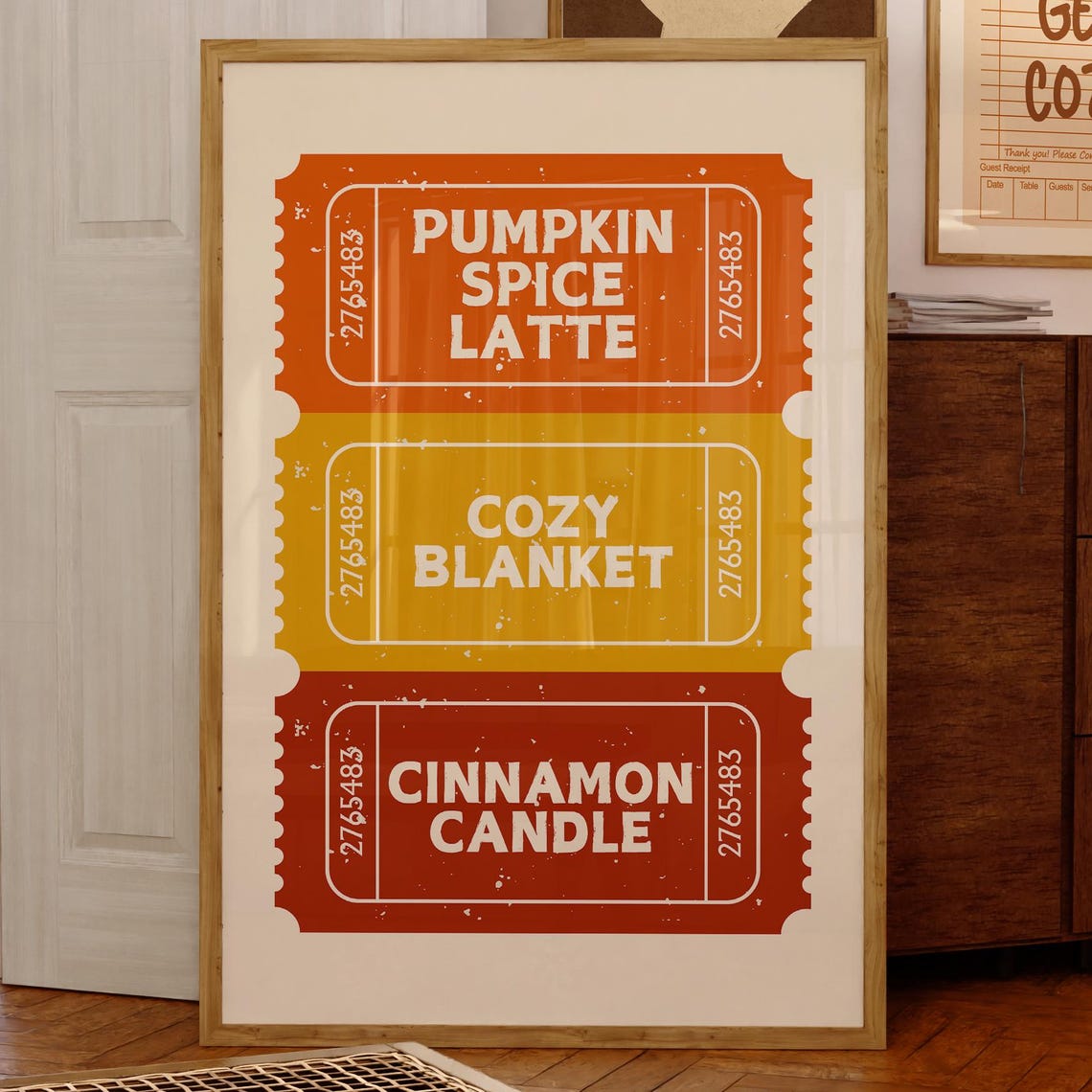 Pumpkin Spice Latte Ticket Art Print Cozy Autumn Kitchen Decor