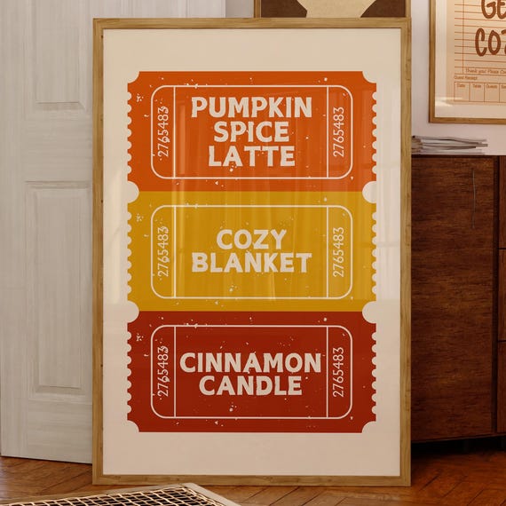Pumpkin Spice Latte Ticket Art Print Cozy Autumn Kitchen Decor