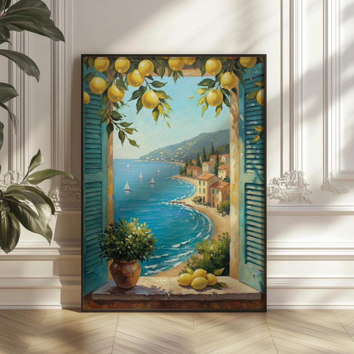 Mediterranean Window View Art Print, Coastal Decor