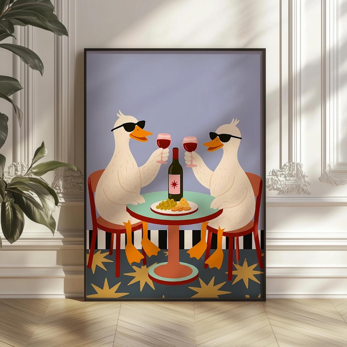 Funny Ducks Wine Poster, Quirky Dining Room Art