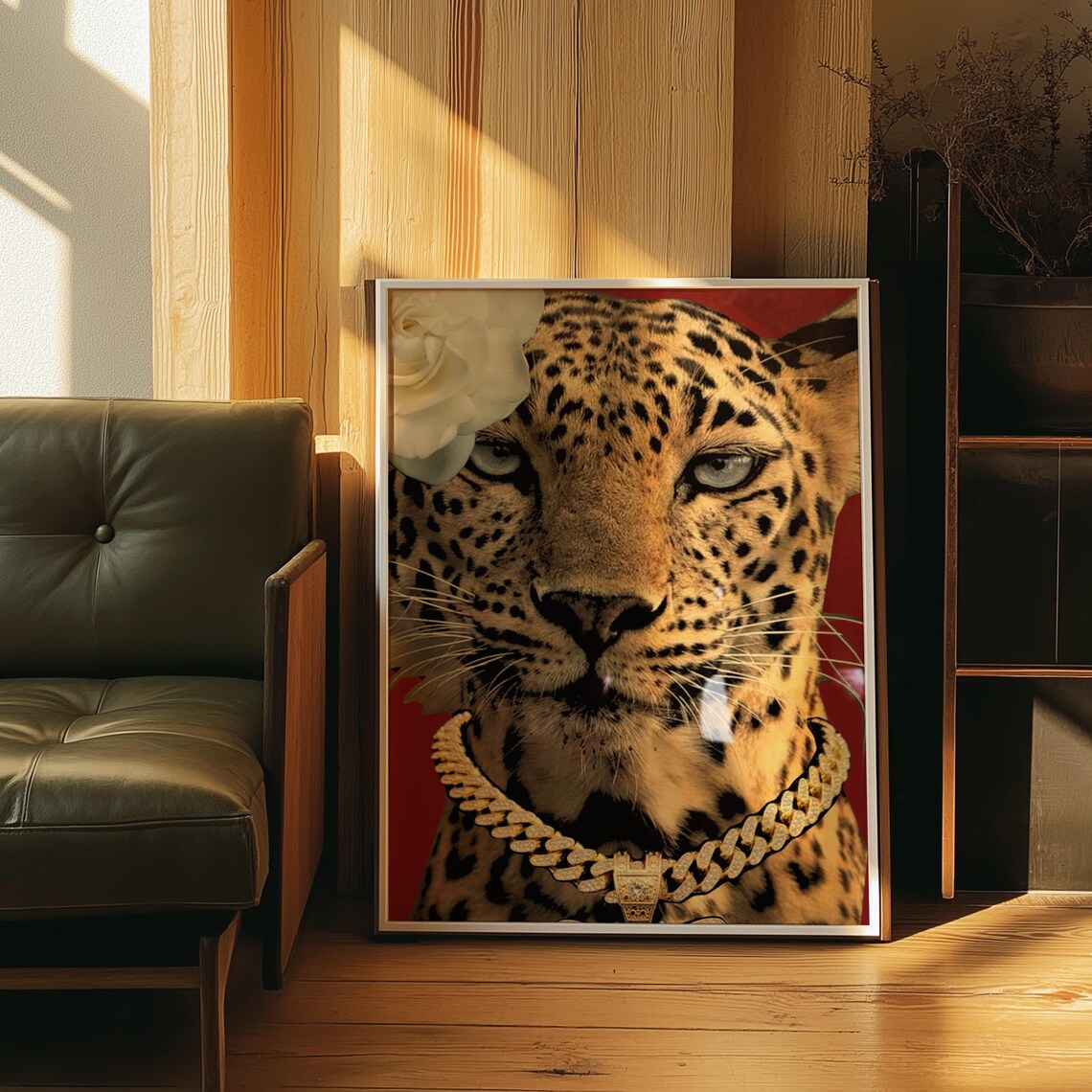 Leopard Gold Chain Art Print, High Fashion