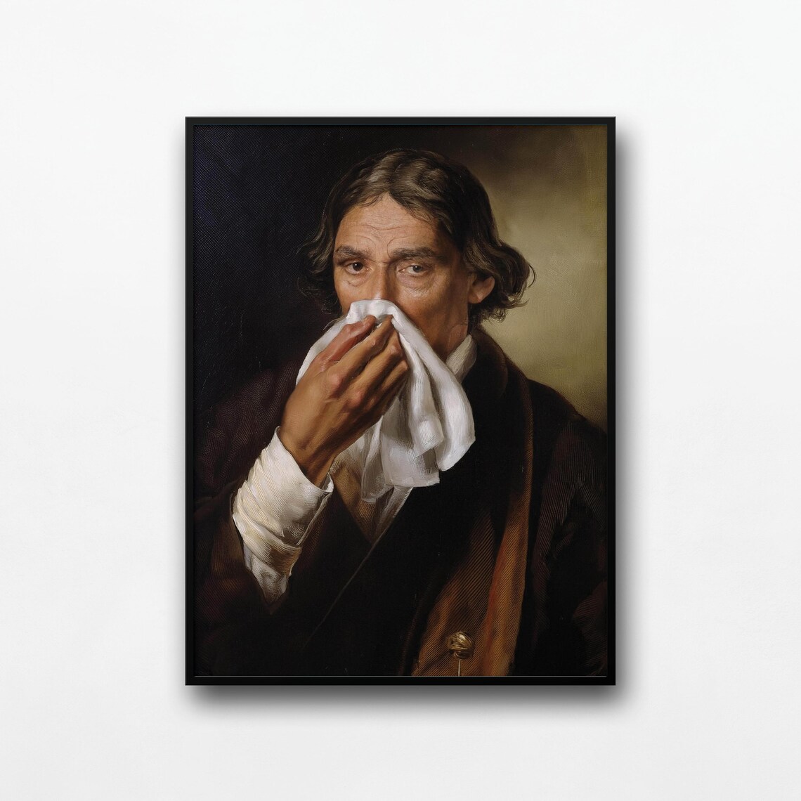 Funny Bathroom Man Blowing Nose Classical Oil Painting Poster
