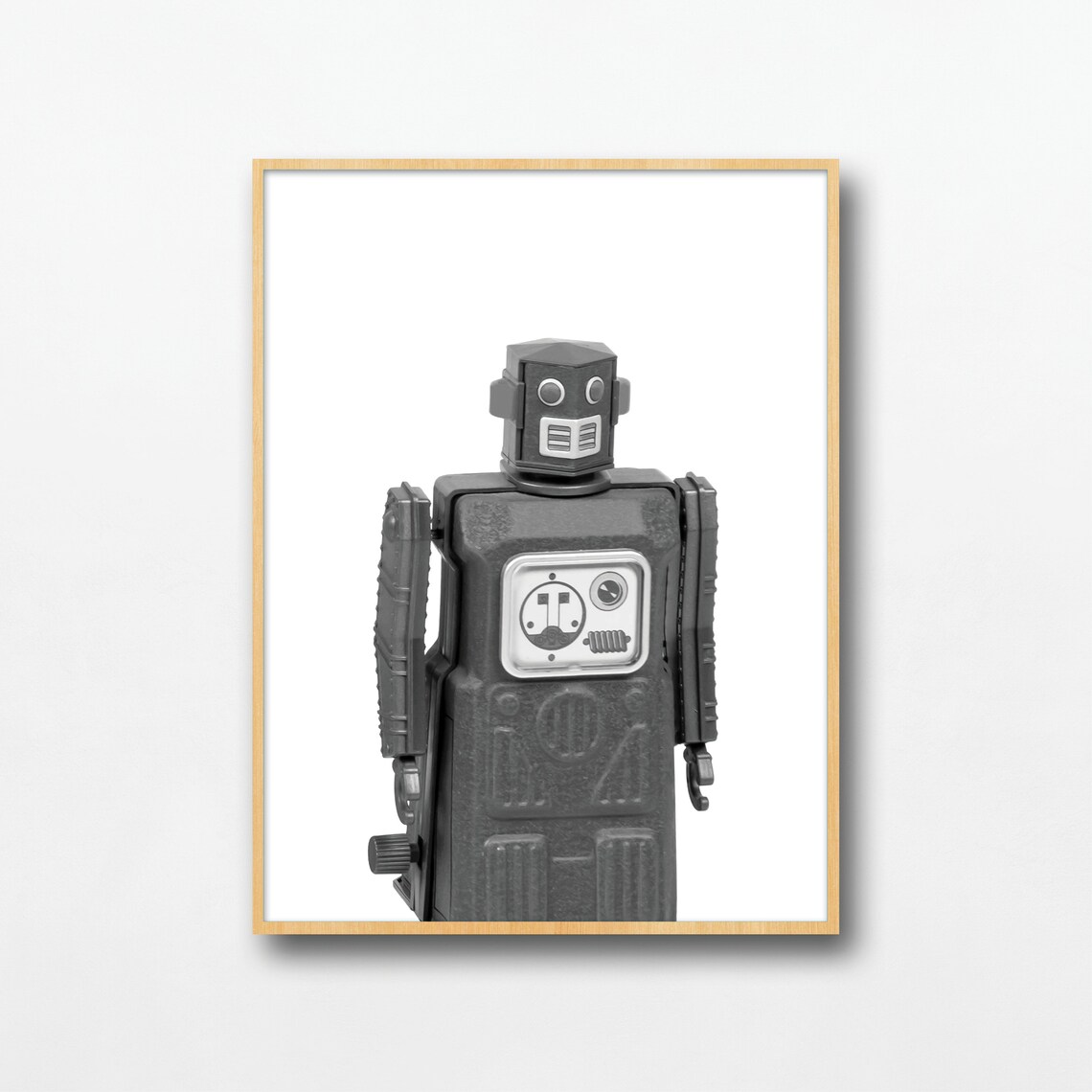 Retro Tin Robot Toy Black White Photography Kids Room Poster - Image 2