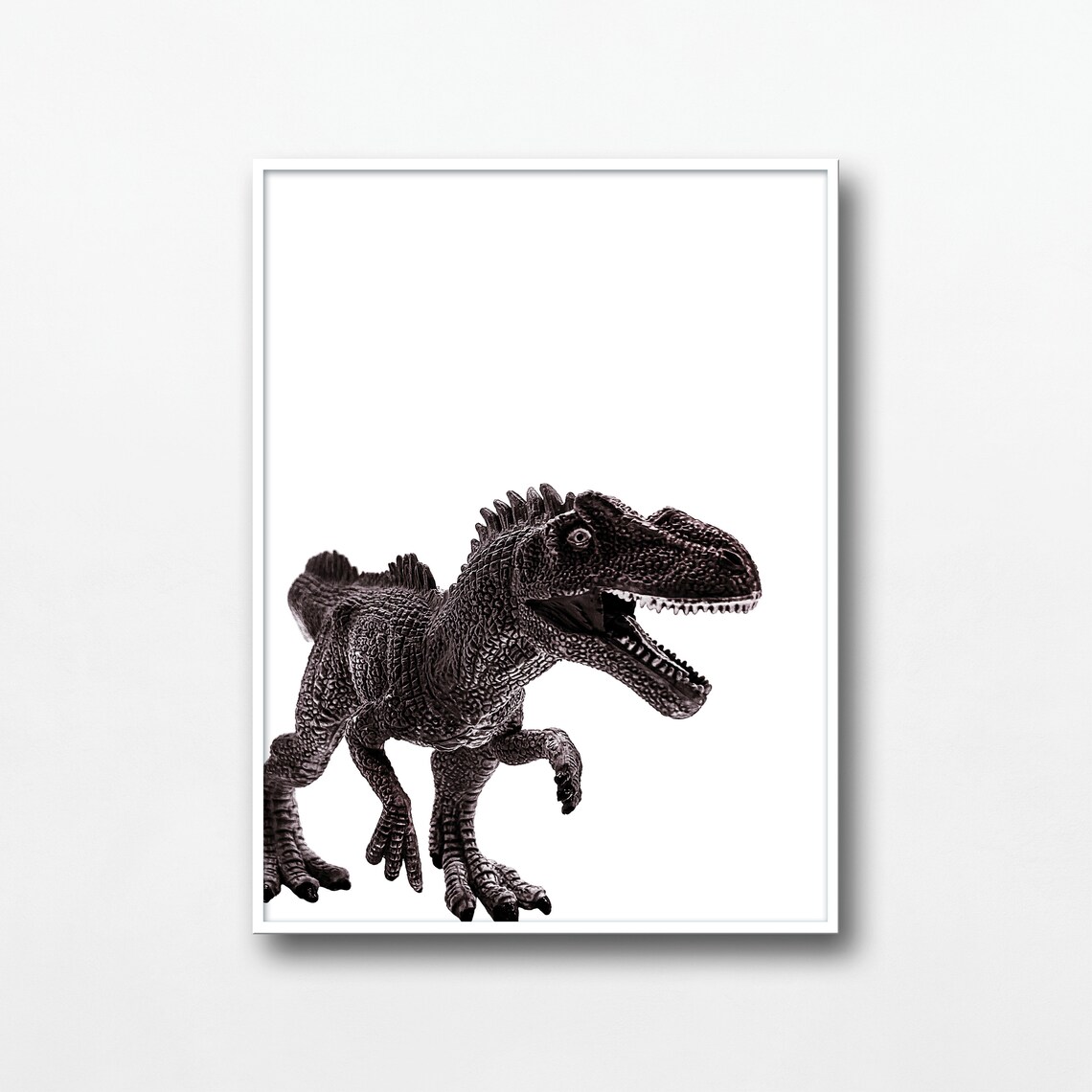 Roaring Carnivore Dinosaur Toy Black White Photo Kids Room Poster - Image 3