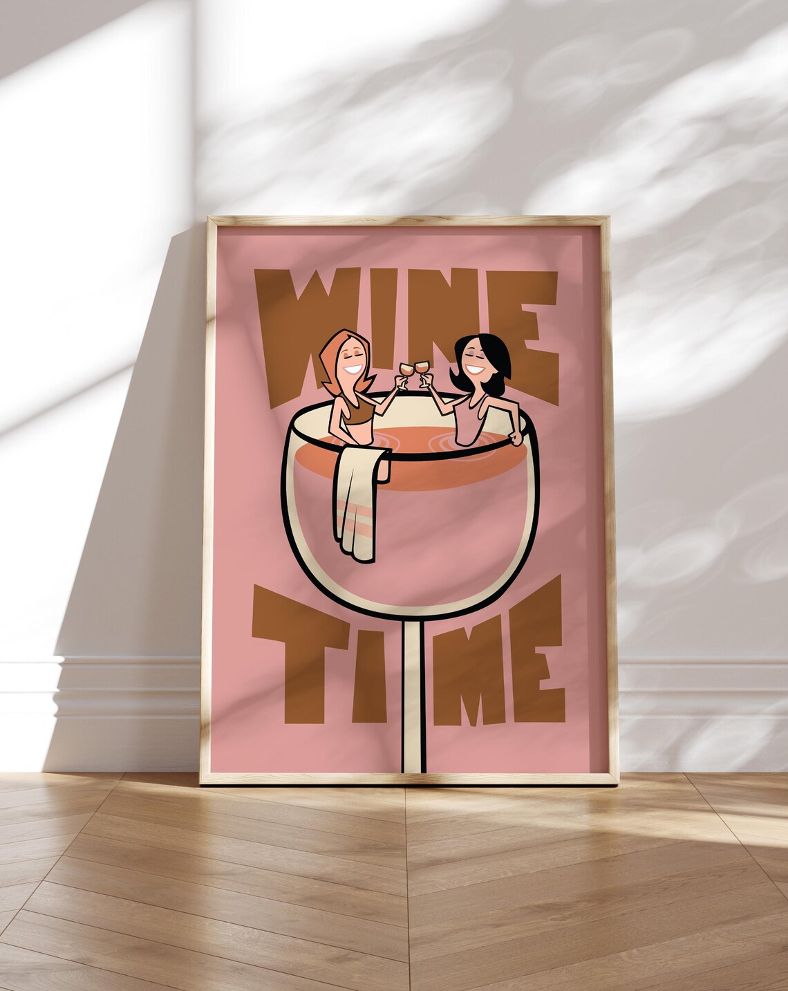 Wine Time Pink Girls Night Giant Wine Glass Fun Art Print for Wine Lovers
