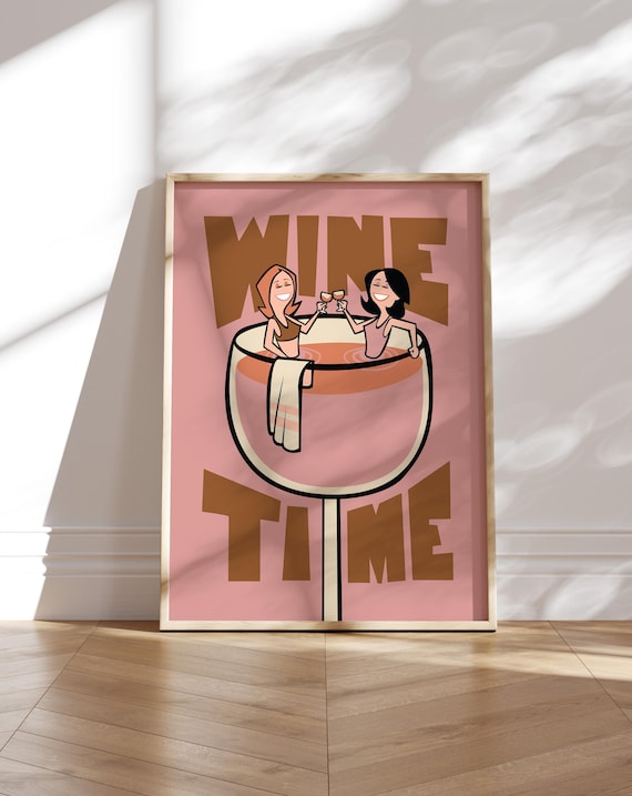 Wine Time Poster Quirky Winethemed Wall Art Bold Typography Print Fun Kitchen Or Bar Decor For Lovers