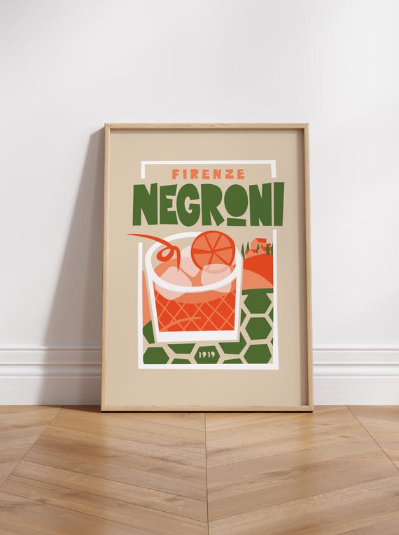 Negroni Firenze Poster Print, Mid-Century Cocktail Art