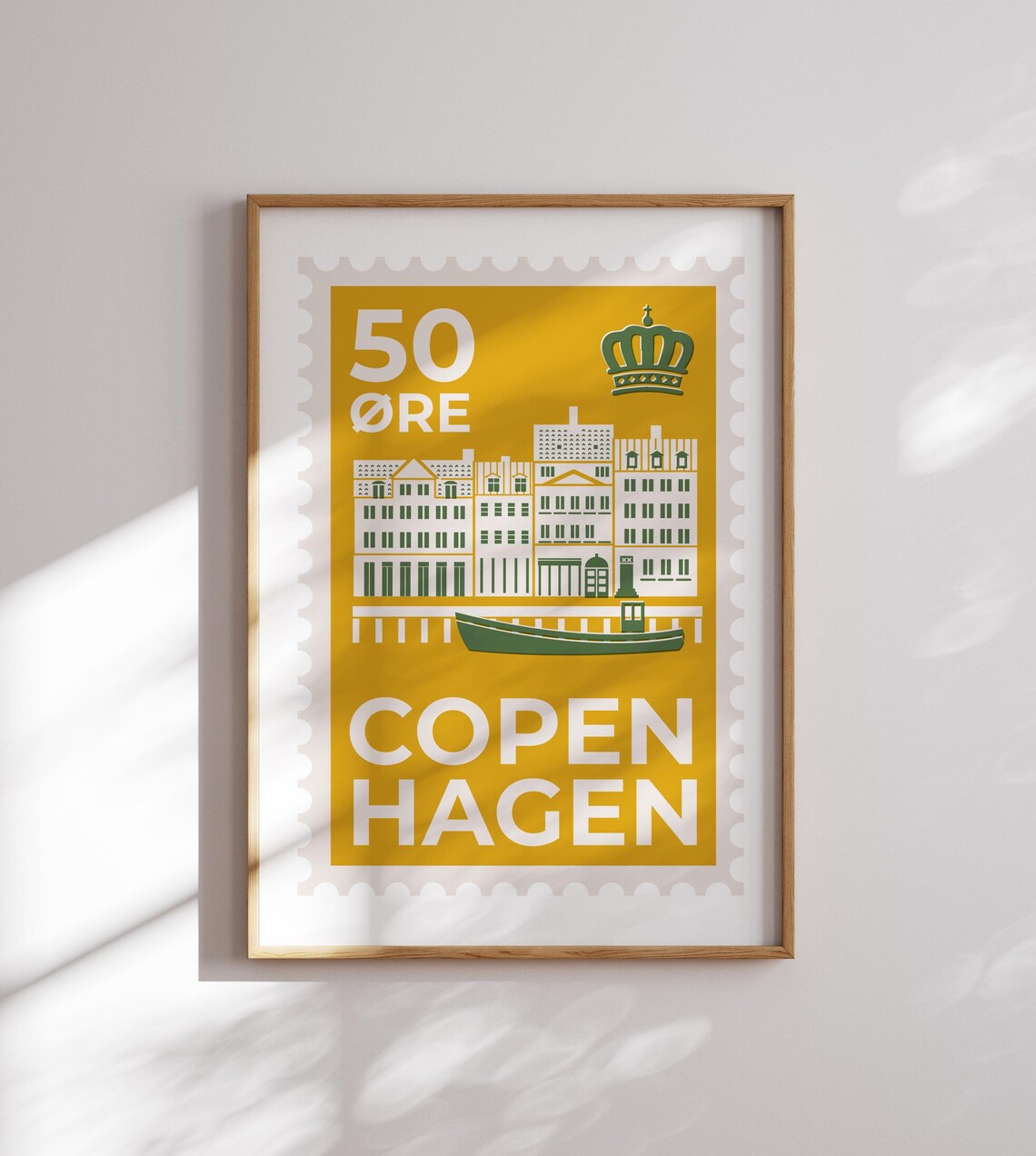 Copenhagen City Skyline Travel Poster, Mid-Century