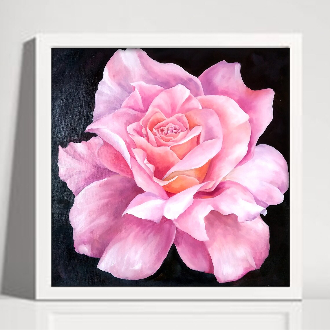 Blush Pink Rose Bloom in Dramatic Oil Painting Floral Poster - Image 2