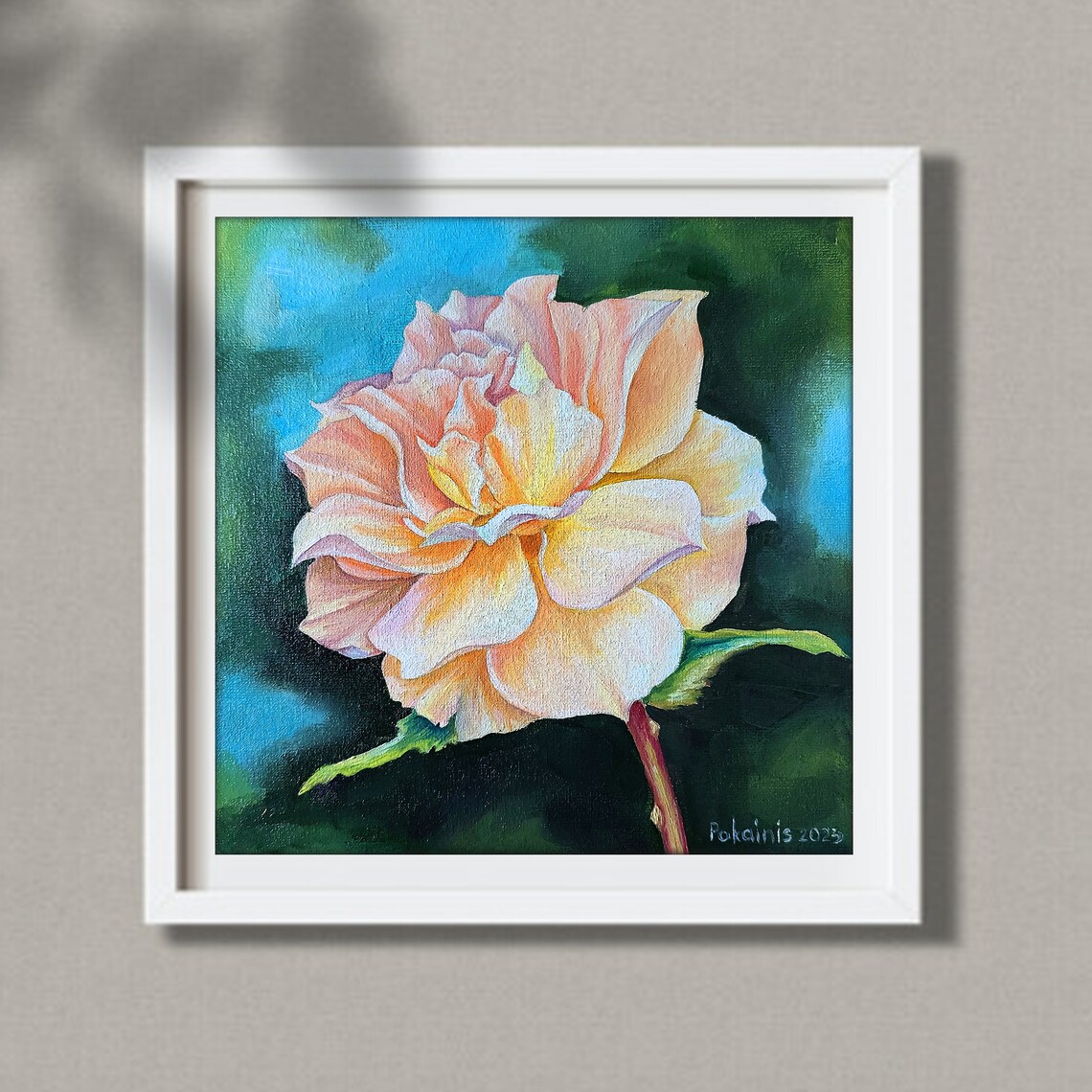 Apricot Rose Oil Painting Soft Blush Garden Flower Close Up Poster - Image 4