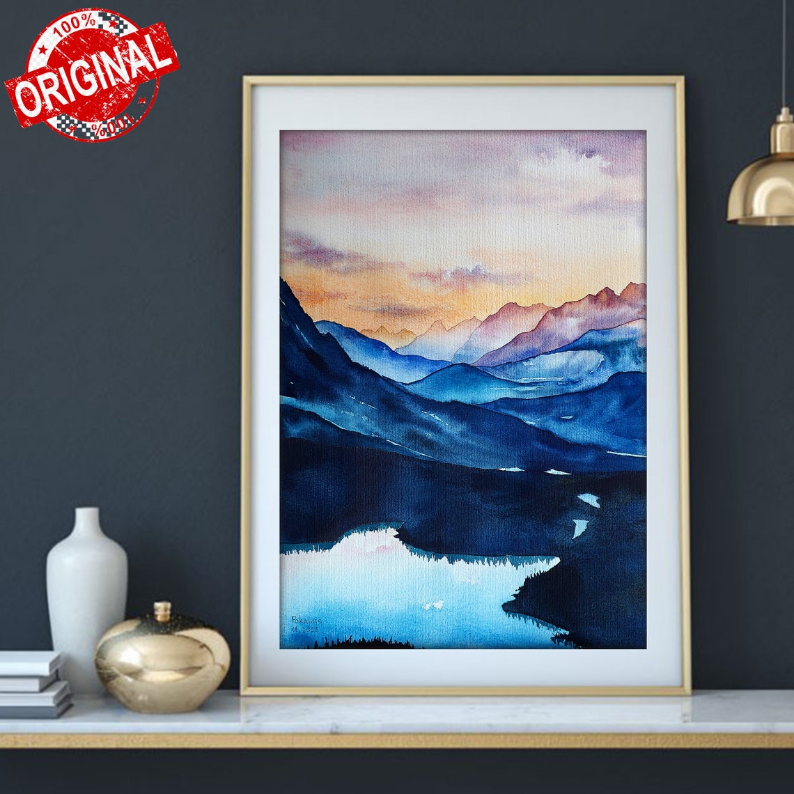 Mountain Watercolor Landscape Painting Handpainted Wall Art Sunset Watercolor Painting From Photo Lake Painting Forest Wall Art - Image 4