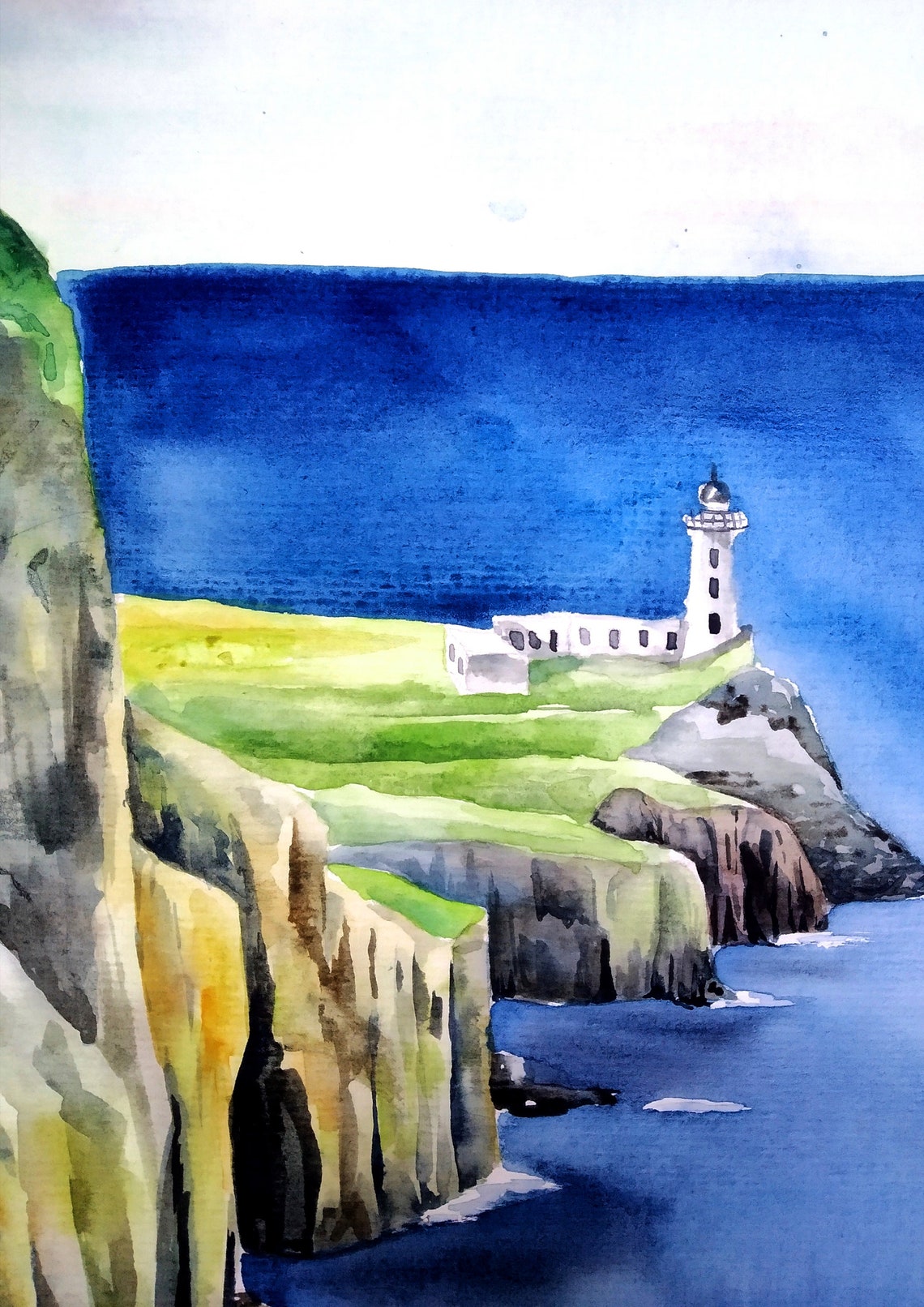Seascape Original Watercolor Painting Landscape Wall Art Ocean Painting Lighthouse Fine Art Serene Wall Art Nature Art Coastal Artwork - Image 3