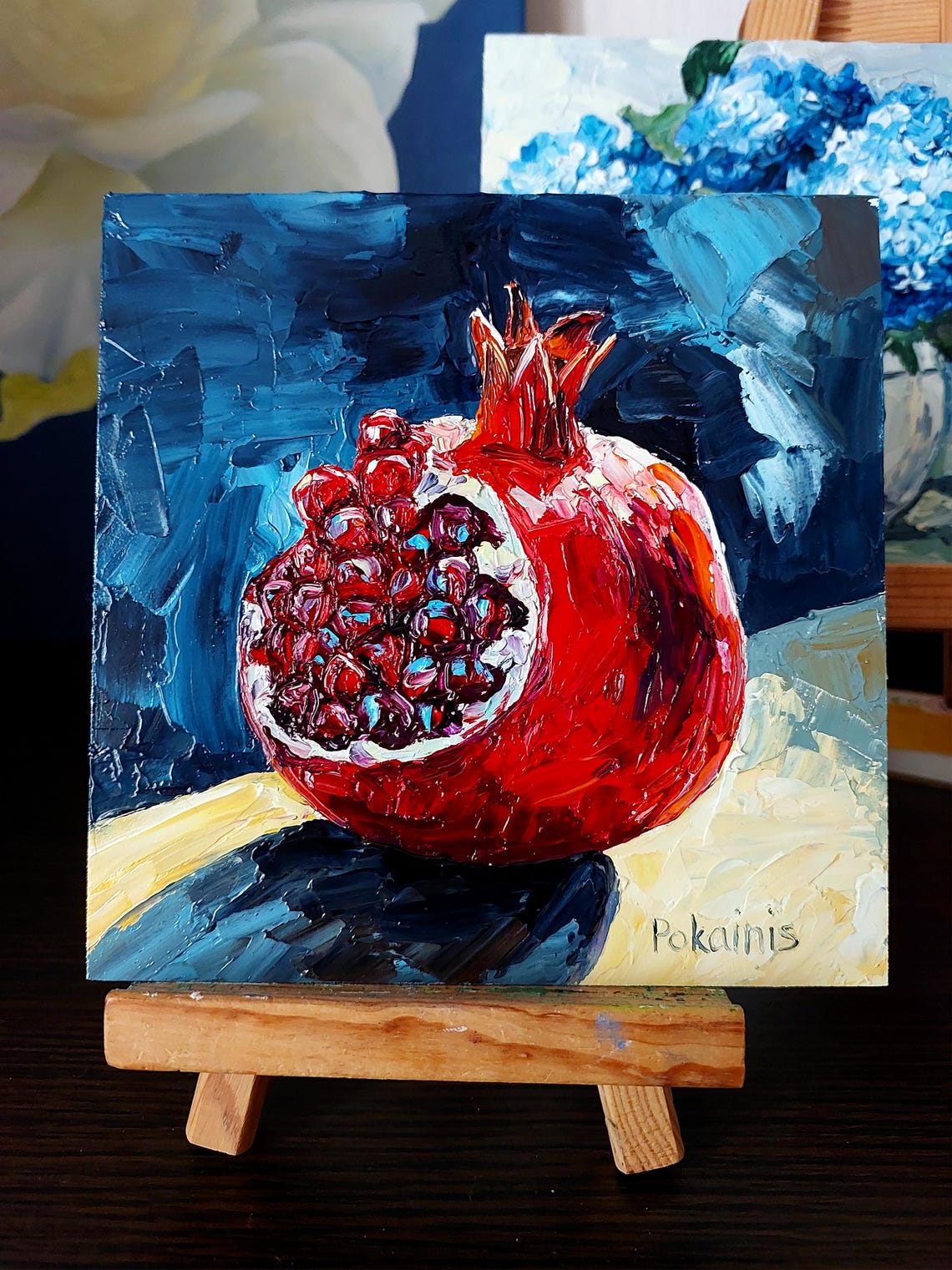 Cracked Red Pomegranate Ruby Seeds Impasto Still Life Poster