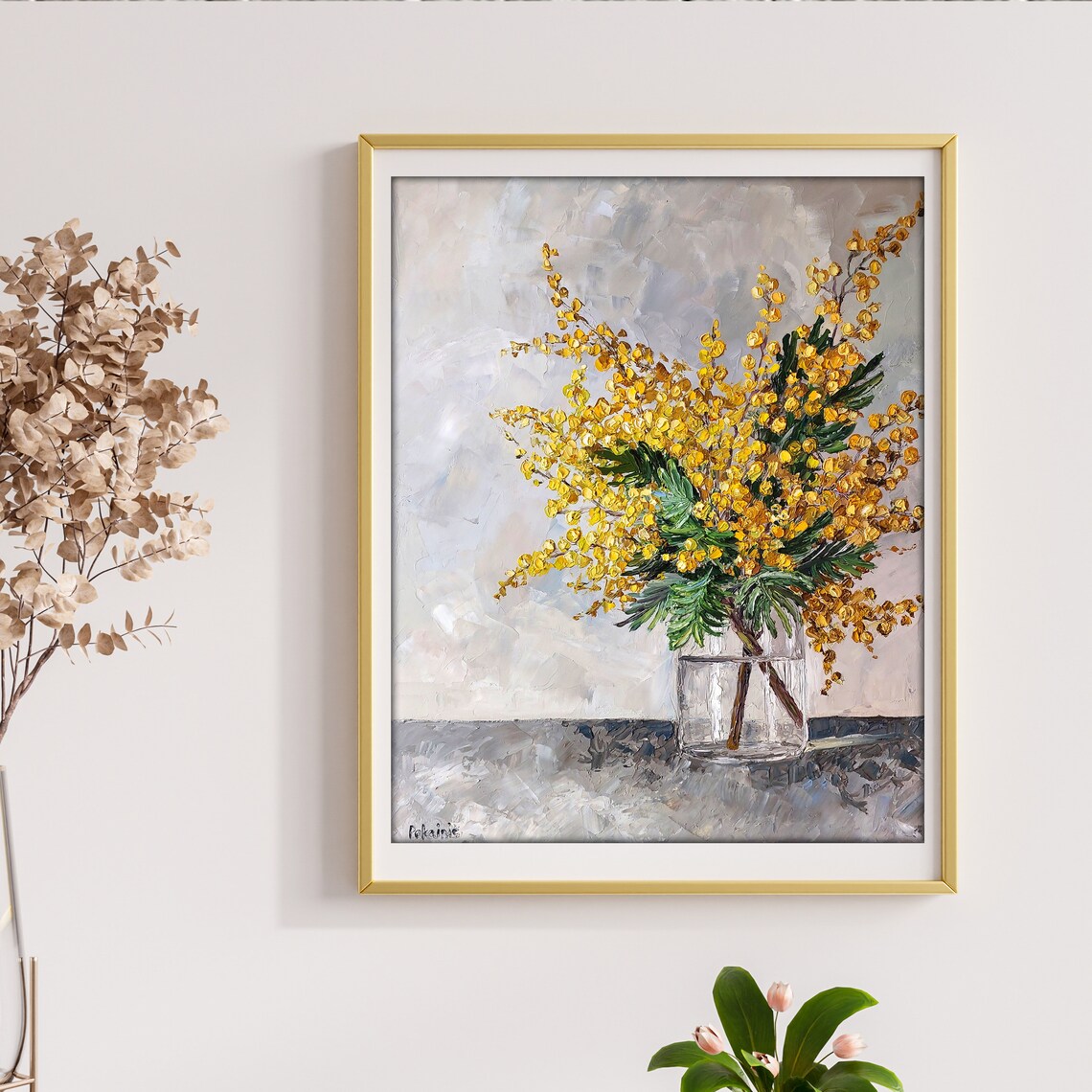 Impasto Mimosa Still Life Art Print, Kitchen Decor - Image 3
