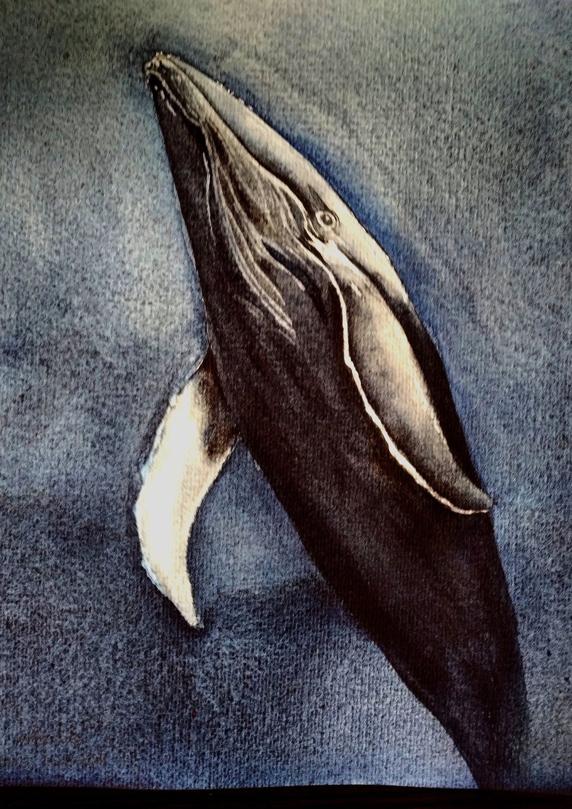 Humpback Whale Diving Watercolor Deep Sea Marine Life Art Poster - Image 2