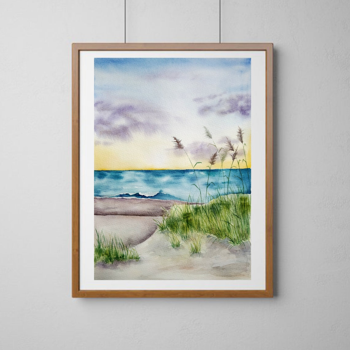 Beach Sunset Watercolor Poster With Dune Grass Ocean Shore View - Image 5