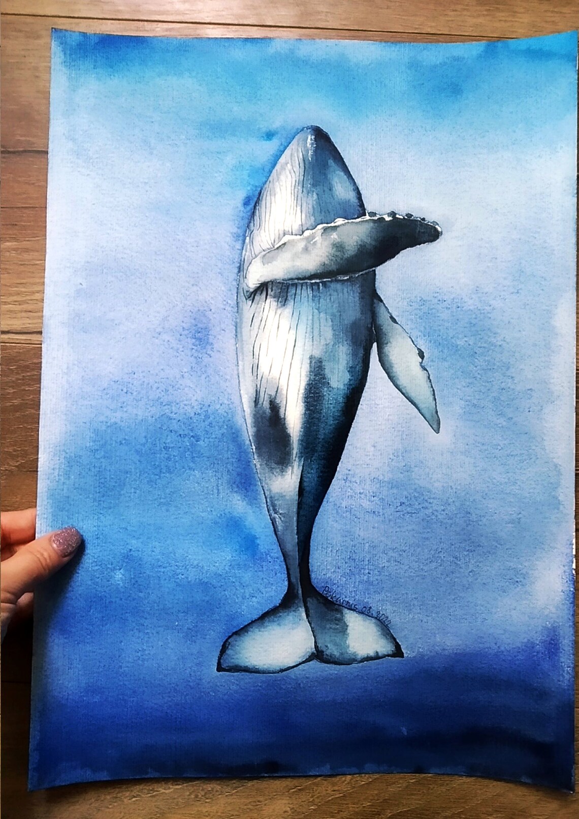 Blue Whale Watercolor Underwater Ocean Marine Life Scenic Poster - Image 4