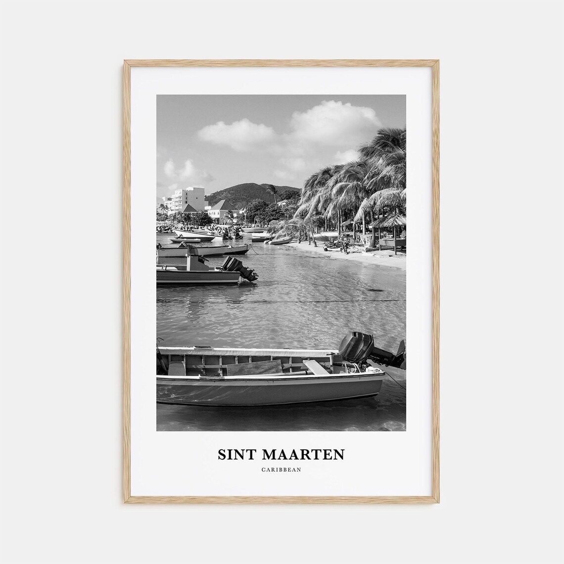 Sint Maarten Caribbean Fishing Boats Black and White Beach Poster