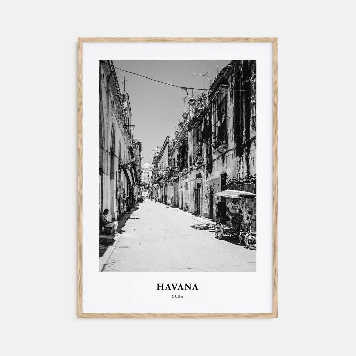 Havana Cuba Old Town Street Colonial Buildings Black and White Poster