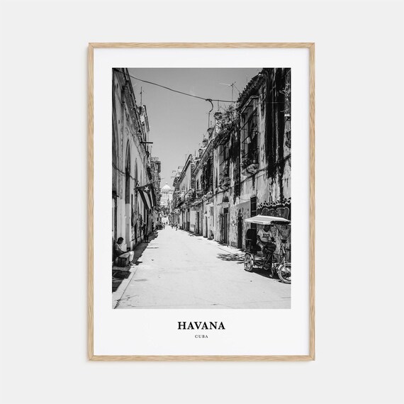 Havana Cuba Old Town Street Colonial Buildings Black and White Poster